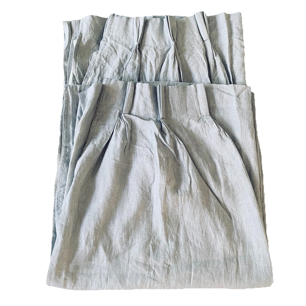 Pure Luxury Linen Drapes Curtains Panels Set of 2 Gray Lined 27x96"